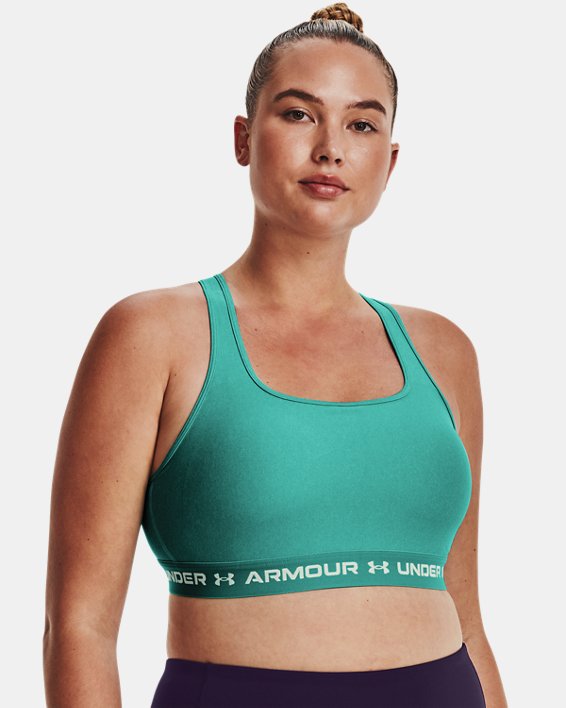 Damen Armour® Mid Crossback Heather Sport-BH, Green, pdpMainDesktop image number 4